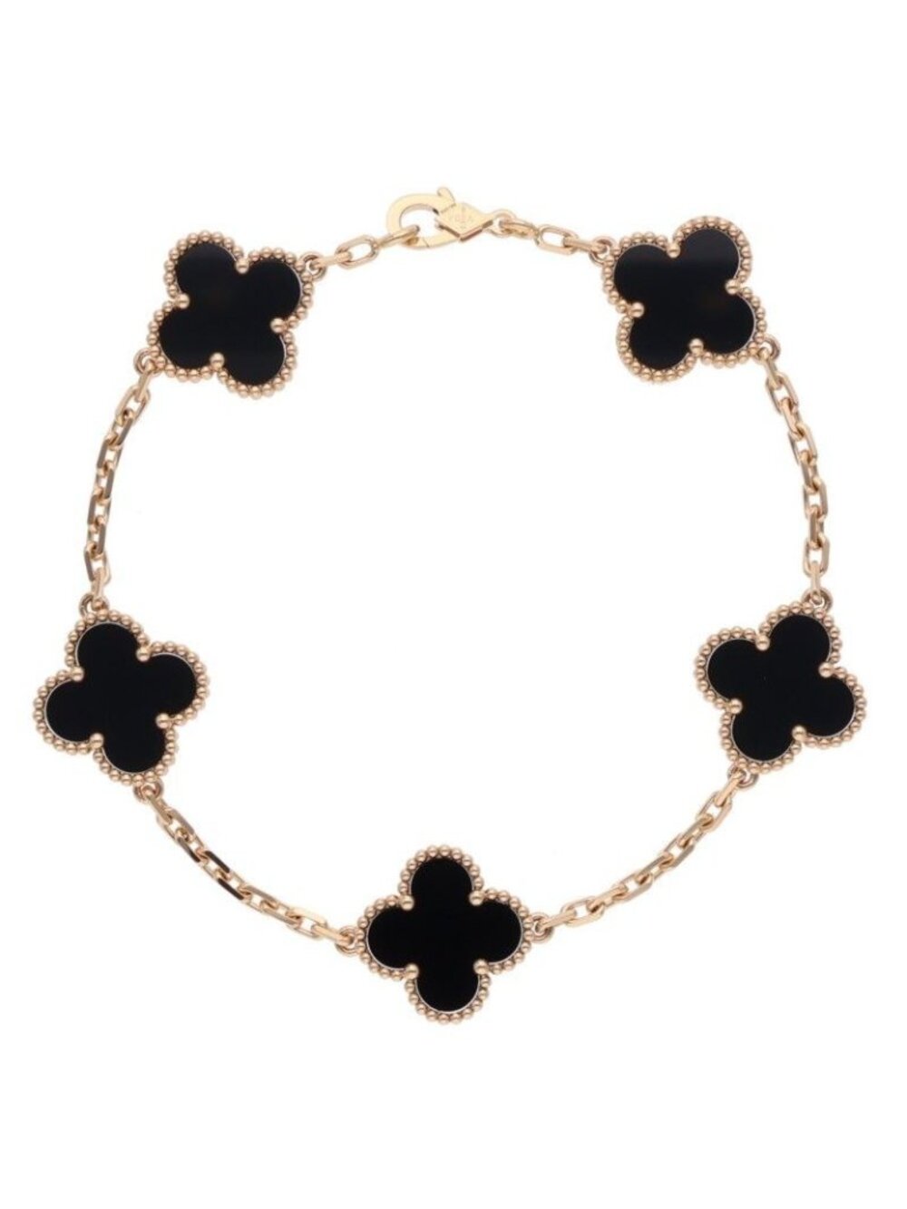 Van Cleef & Arpels Vintage Alhambra 18K Yellow Motif Onyx Bracelet